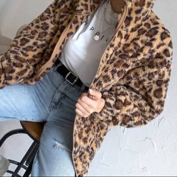 Jackets & Blazers - Cheetah Plush Bomber Zip-Up Jacket